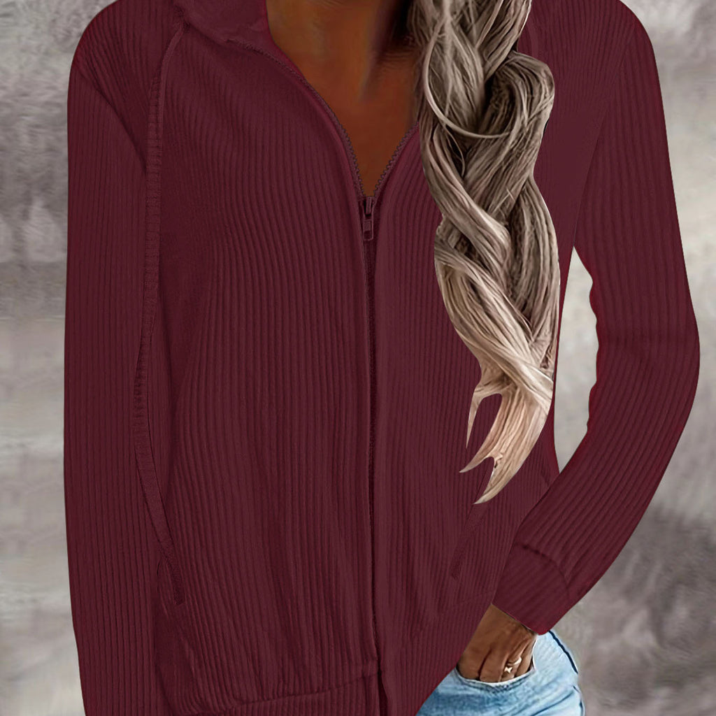 Damen Kapuzenjacke im modernen Rippenstrickdesign mit Taschen