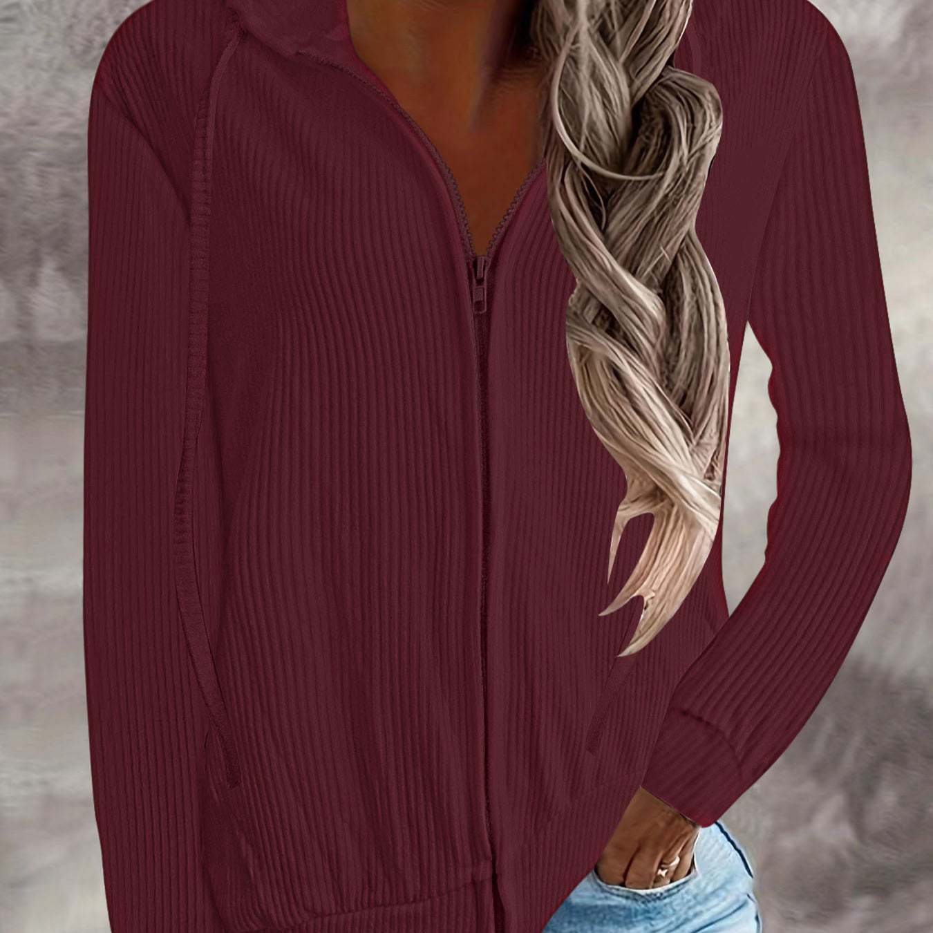 Damen Kapuzenjacke im modernen Rippenstrickdesign mit Taschen