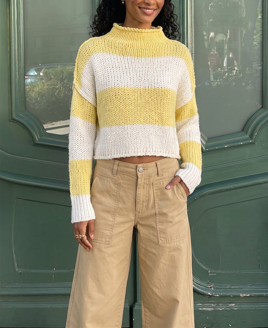 Damen Grobgestrickter Cropped-Pullover mit Stehkragen und überschnittenen Ärmeln Shop Nory