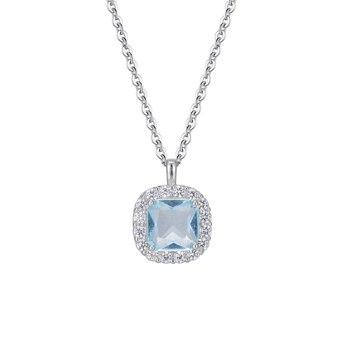 Damen Halsschmuck mit quadratischem, funkelndem Aquamarine-Anhänger Shop Nory