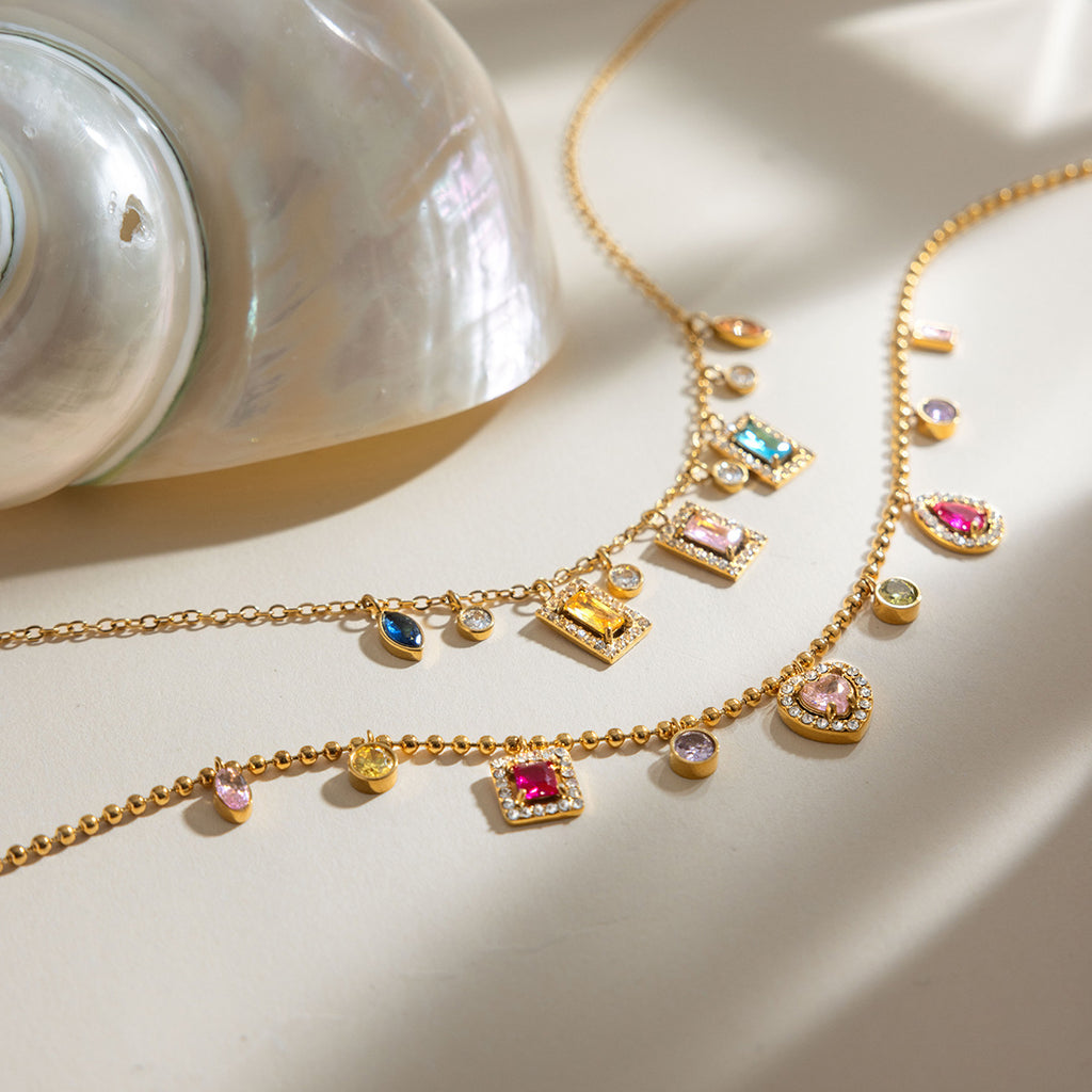 Damen Halskette mit bunten Zirkonia-Anhängern und hochwertiger Edelstahlverarbeitung Shop Nory