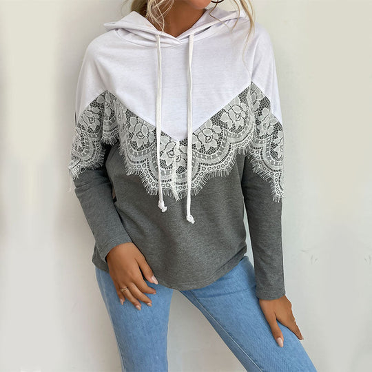 Damen Kapuzenpullover mit Spitzenbesatz und V‑Einsatz Shop Nory