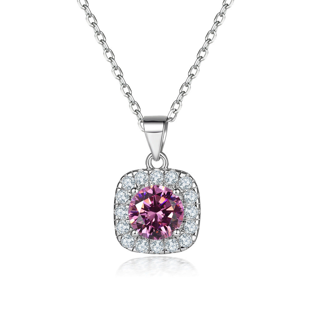 Damen Halskette mit luxuriösem, blauen Kristall und funkelndem Zirkonia-Rahmen Shop Nory