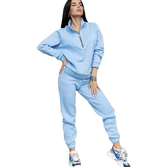 Damen Zweiteiliges Sweat-Loungewear-Set mit Troyer-Reißverschluss und elastischer Jogginghose Shop Nory