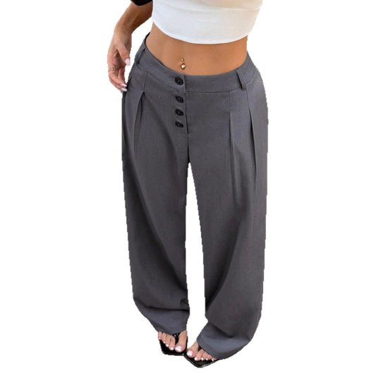 Damen Hochtaillierte Bundfalten-Hose mit Knopfleiste und weitem Bein Shop Nory