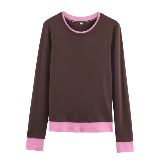 Damen Lässiges Langarm-Layering-Shirt mit doppellagigem Saum und eingesetzten Manschetten Shop Nory
