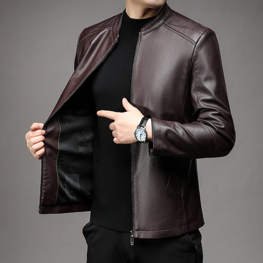 Herren Schlanke Lederjacke im Rider-Look mit Stehkragen und Zwei-Wege-Reißverschluss Shop Nory