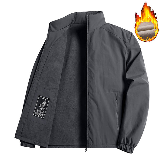 Herren Thermoisolierte Windbreakerjacke mit Fleece-Innenfutter, Stehkragen und Reißverschlusstaschen Shop Nory
