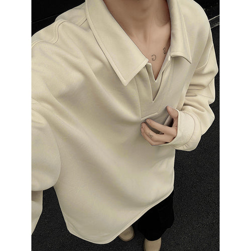 Herren Oversized Polo‑Sweatshirt mit tiefem V‑Ausschnitt, Hemdkragen und gerippten Bündchen Shop Nory