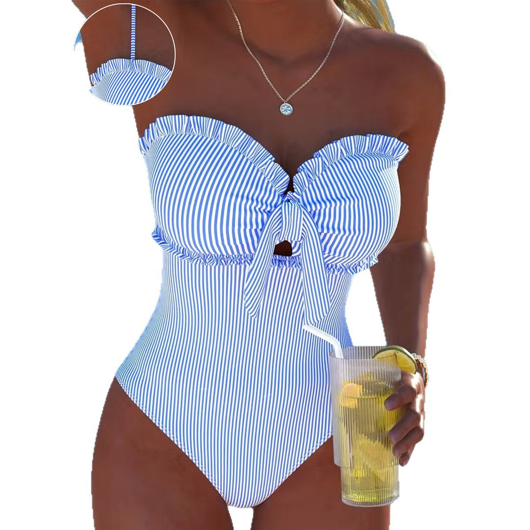 Damen Einteiliger Badeanzug mit Rüschen und Wickel-Design