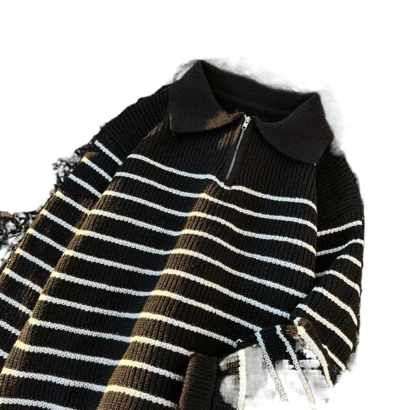 Unisex Grobgestrickter Oversize-Pullover mit halbem Reißverschluss und Polokragen Shop Nory