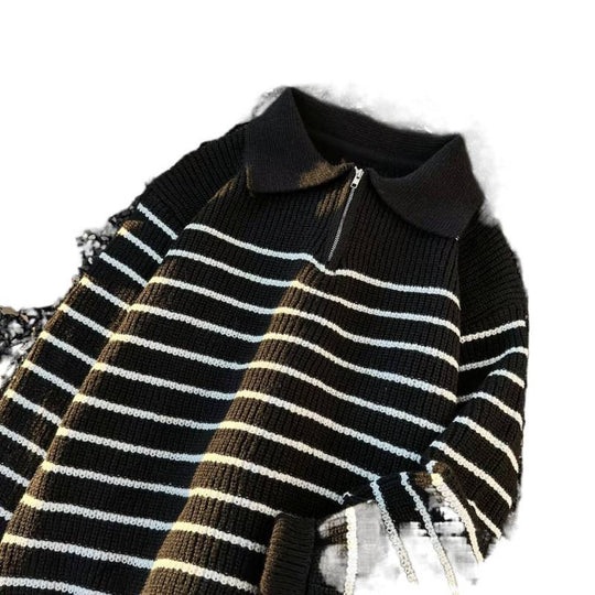 Unisex Grobgestrickter Oversize-Pullover mit halbem Reißverschluss und Polokragen Shop Nory