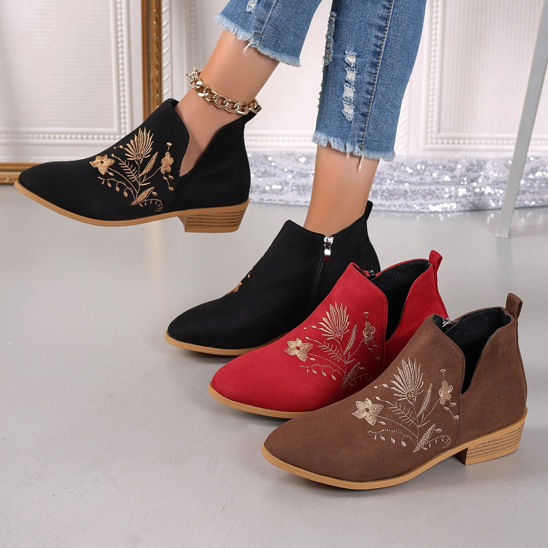 Damen Gestickte Ankle-Boots mit V-Cut und seitlichem Reißverschluss Shop Nory