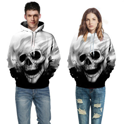 Herren Kapuzenpullover mit leuchtendem Flammenschädel-Print Shop Nory