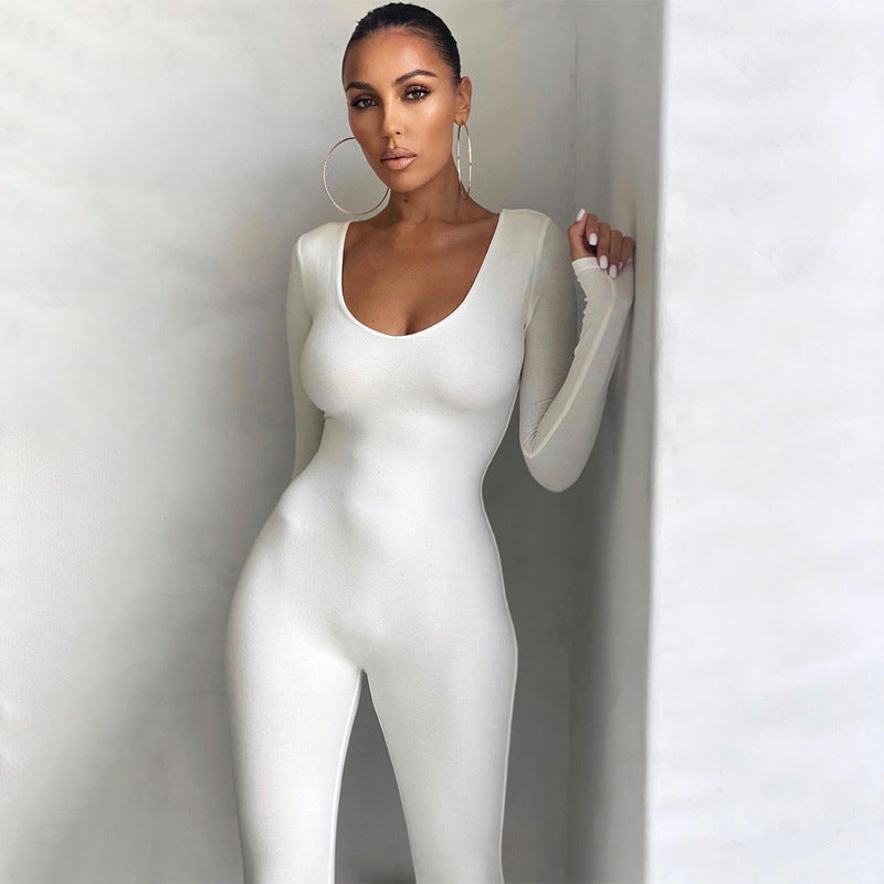 Damen Langarm Bodycon Jumpsuit