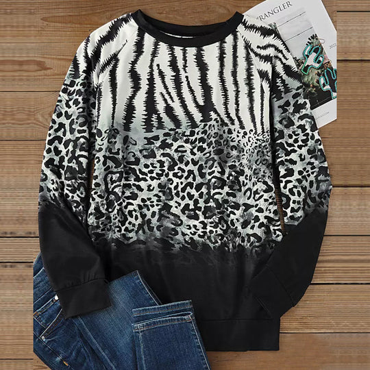 Damen Animalprint Oversize Strickpullover mit Rundhalsausschnitt und Farbverlauf Shop Nory