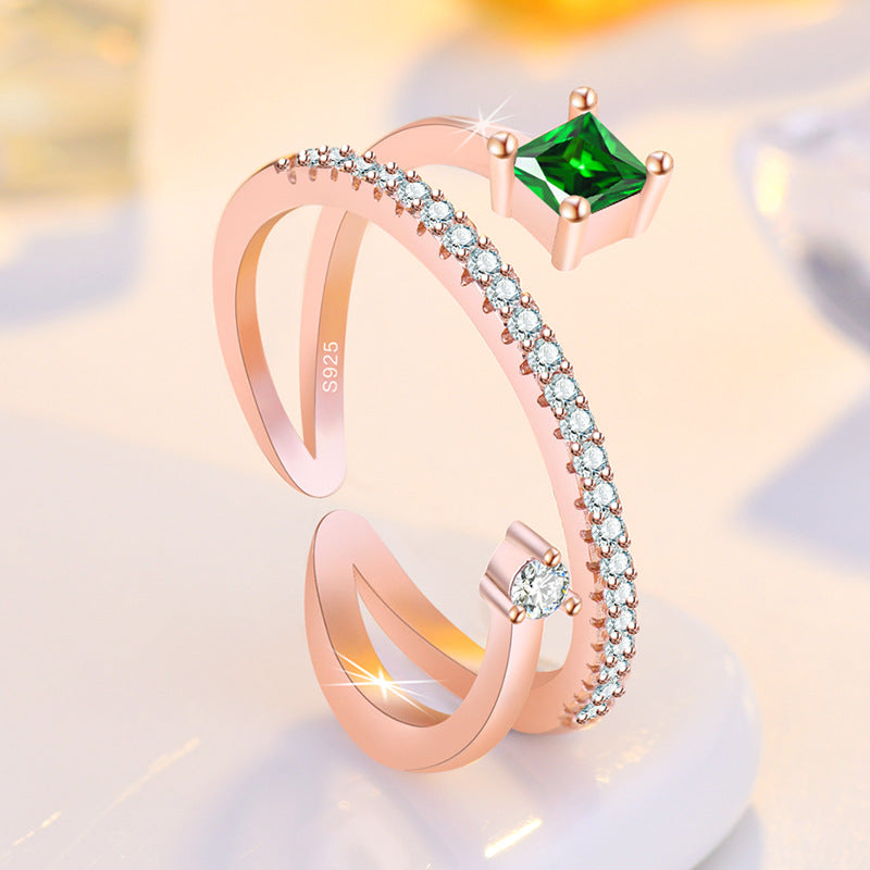 Damen Offener Ring mit luxuriösem grünen Edelstein und funkelnden Zirkoniasteinen Shop Nory