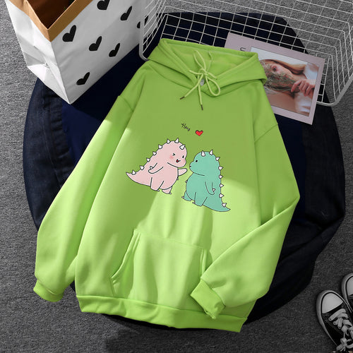 Damen nan Kapuzenpullover mit niedlicher Dinosaurierpärchen‑Illustration, Oversize‑Schnitt und Kängurutasche Shop Nory