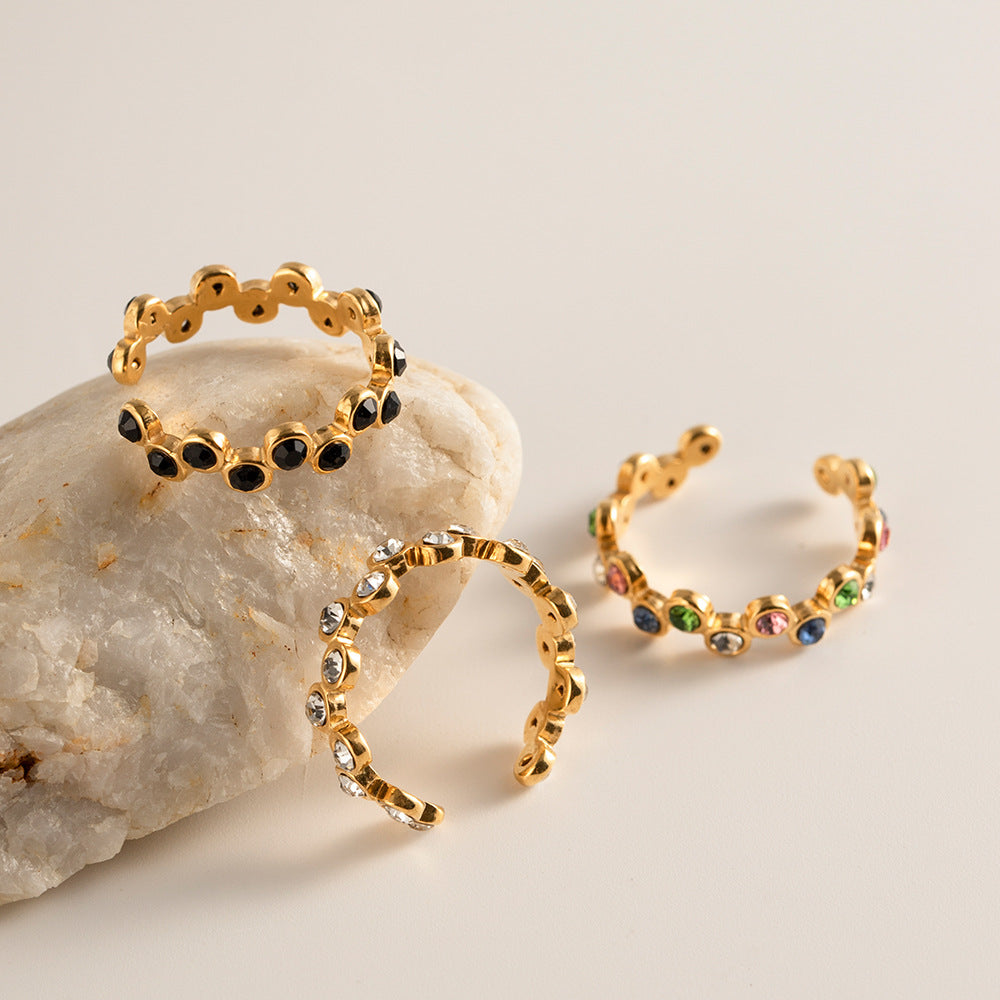 Damen Offenes Ringarmband mit eleganten Schwarzkristallen Shop Nory