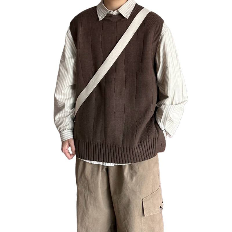 Herren Oversized Ärmellose Strickweste mit geripptem Saum und Rundhalsausschnitt Shop Nory