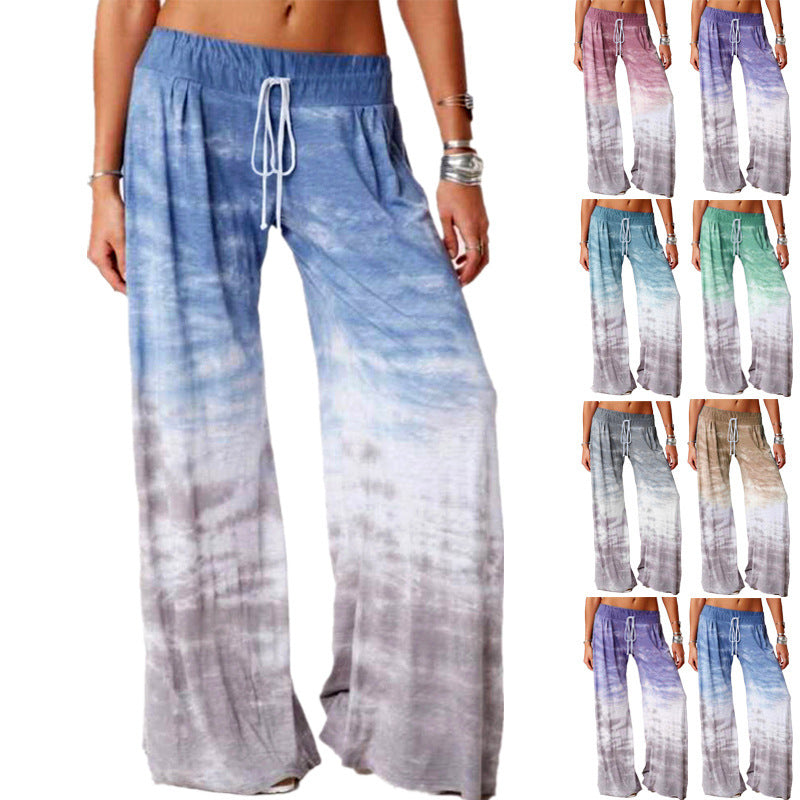 Damen weite Batik-Hose mit Kordelzug, Plissee und Seitentaschen Shop Nory