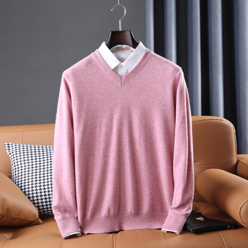 Herren Slim-Fit Rundhalspullover aus feinem Kaschmir-Mix mit dezenter Rippenkante Shop Nory