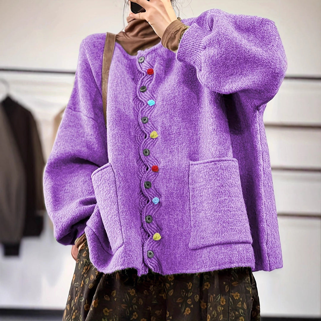 Damen Oversized Strickcardigan mit Zierknopfleiste und aufgesetzten Taschen Shop Nory