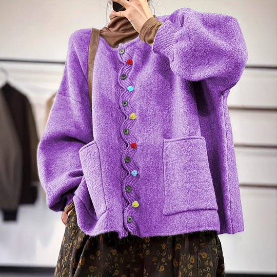 Damen Oversized Strickcardigan mit Zierknopfleiste und aufgesetzten Taschen Shop Nory
