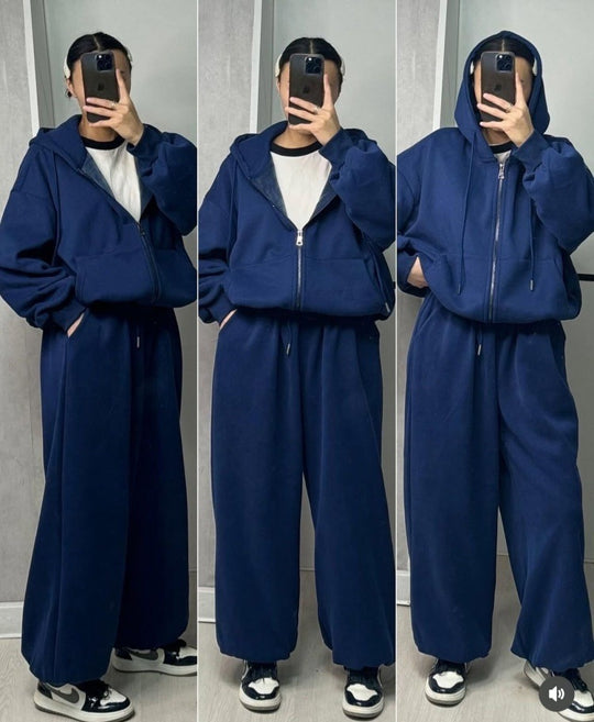 Damen nan übergroße Kapuzenjacke mit Reißverschluss und weite Jogginghose Lounge Set Shop Nory