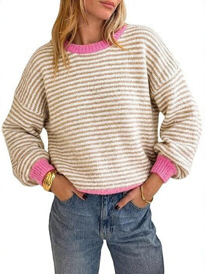 Damen Gestreifter Rippstrick-Pullover mit Kontrast-Bündchen Shop Nory