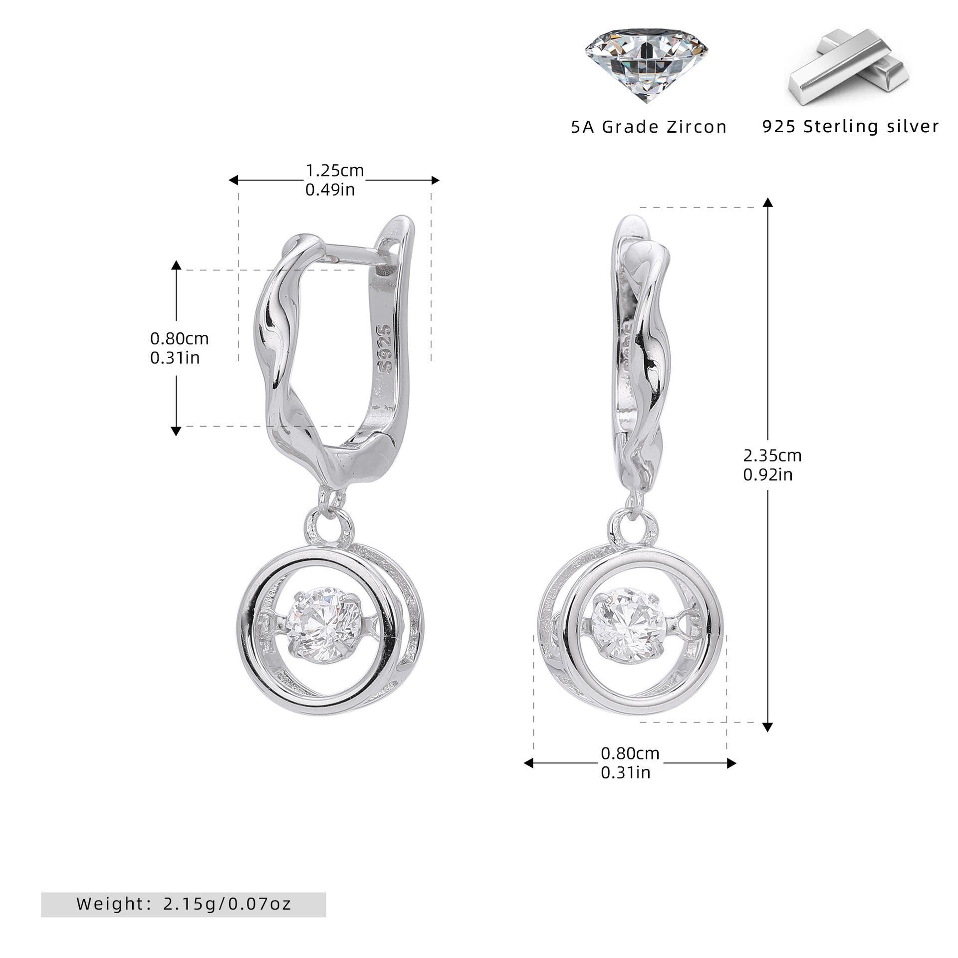 Damen Ohrhänger mit elegantem Zirkonanhänger aus hochwertigem 925 Sterling Silber Shop Nory