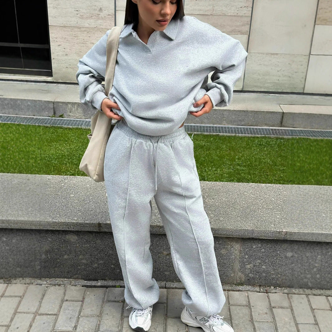 Damen Relaxed Polo-Sweatshirt mit V‑Notch und geraffter Tunnelzug-Jogginghose Shop Nory