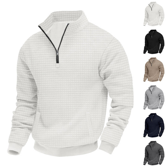 Herren nan Waffelstrick-Halbzip-Pullover mit Stehkragen und elastischem Saum Shop Nory