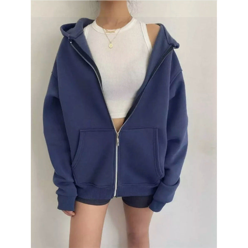 Damen nan oversized Zip-Hoodie mit French-Terry Fleece, Kängurutaschen und verlängerten Ärmelbündchen Shop Nory