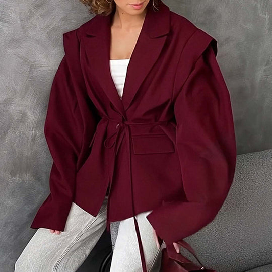 Damen nan taillierter Blazer mit Bindegürtel und Oversize-Ärmeln Shop Nory
