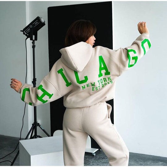 Damen Lässiger Oversize-Sweatanzug mit Kapuze und elastischem Bund