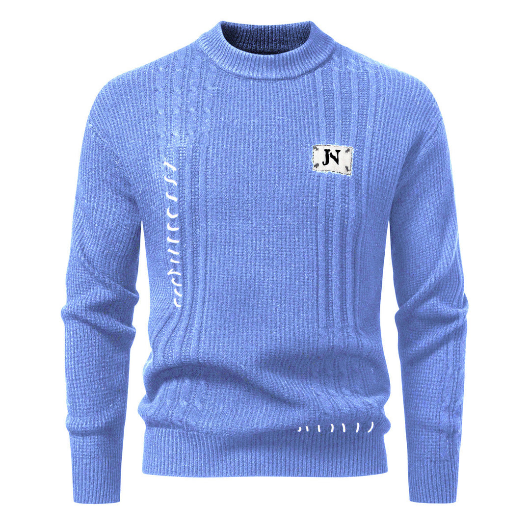 Herren Strukturiertes Rippstrick-Pullover mit Ziernähten und Logo‑Patch Shop Nory