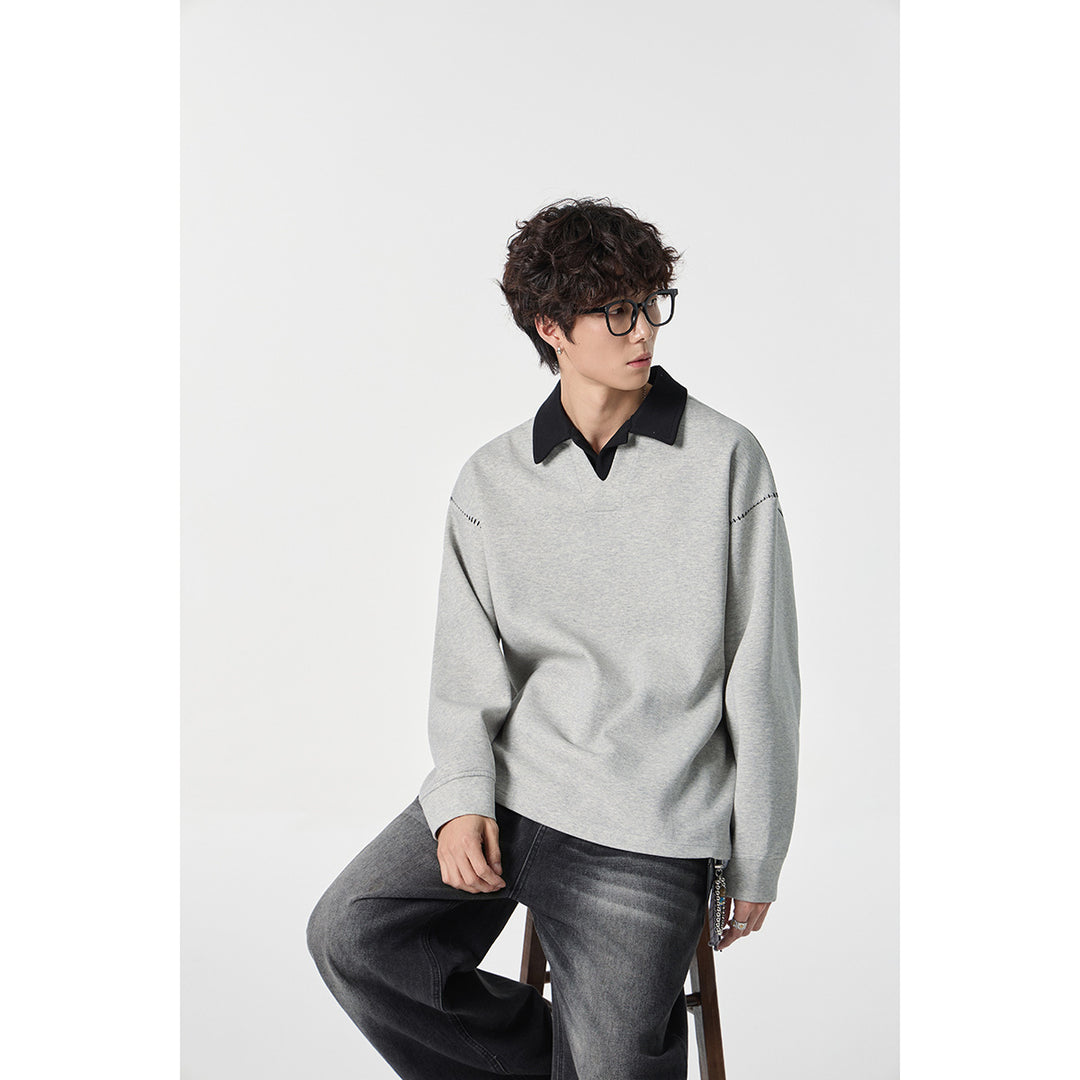 Herren Relaxed-Sweatshirt mit Polokragen und dekorativer Schulternaht Shop Nory