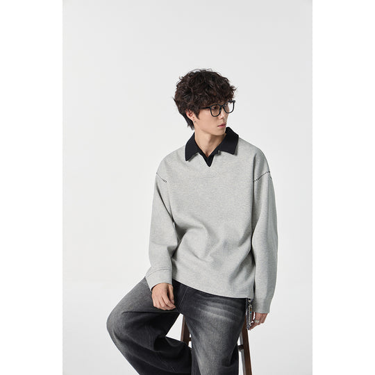 Herren Relaxed-Sweatshirt mit Polokragen und dekorativer Schulternaht Shop Nory