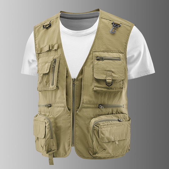 Herren Multifunktionale Cargo-Utility-Weste mit zahlreichen Reißverschlussfächern und D-Ringen Shop Nory