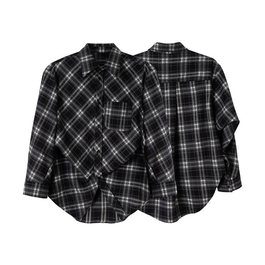 Unisex Karierte Oversize‑Flanell‑Hemdjacke im Layering‑Look mit abgerundetem Saum und Brusttasche Shop Nory