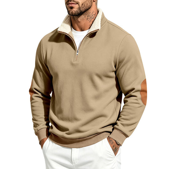 Herren Thermo-Fleece-Halbzippullover mit Teddy-Kragen und Kontrast-Ellbogenpatches Shop Nory