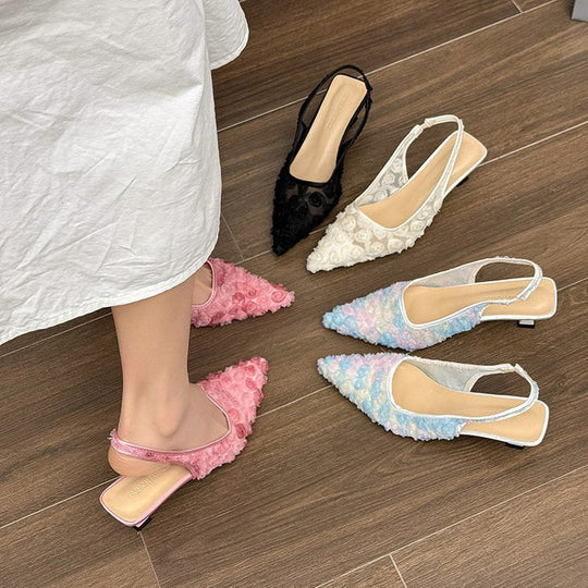 Damen Elegante Slingpumps mit floralem Design und schimmernder Oberfläche Shopnory