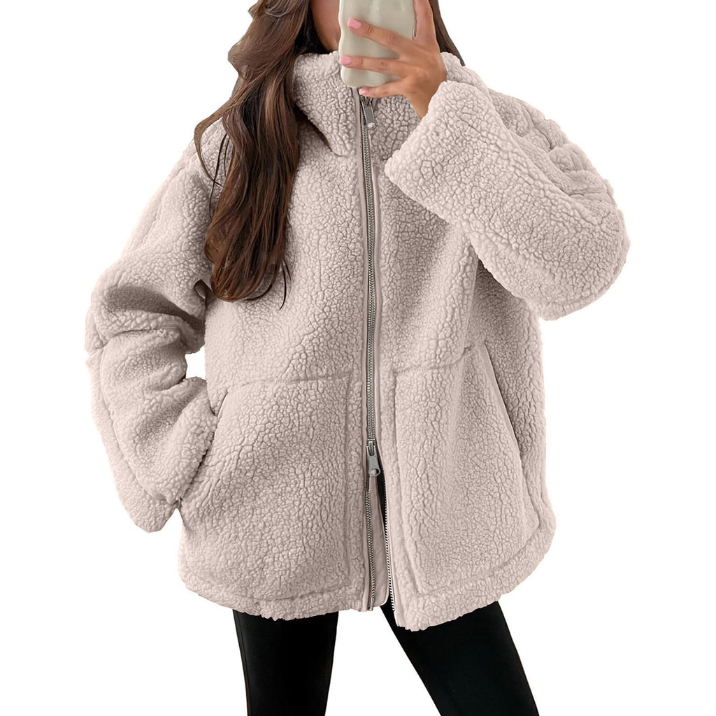 Damen Kuschelige Teddy-Jacke mit Reißverschluss
