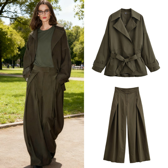 Damen Taillierter Kurztrench mit Bindegürtel und Oversize-Ärmeln Shop Nory