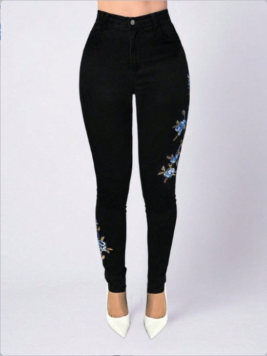 Damen Hochtaillierte Sculpting-Skinny-Jeans mit seitlicher Blumenstickerei Shop Nory