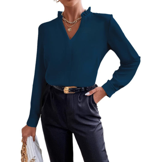 Damen Bluse mit eleganter Rüschendetail und modernem V-Ausschnitt Shopnory