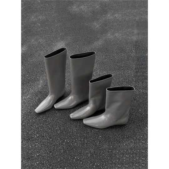 Damen kniehohe Slouch‑Lederstiefel mit quadratischer Zehenform und flachem Absatz Shop Nory
