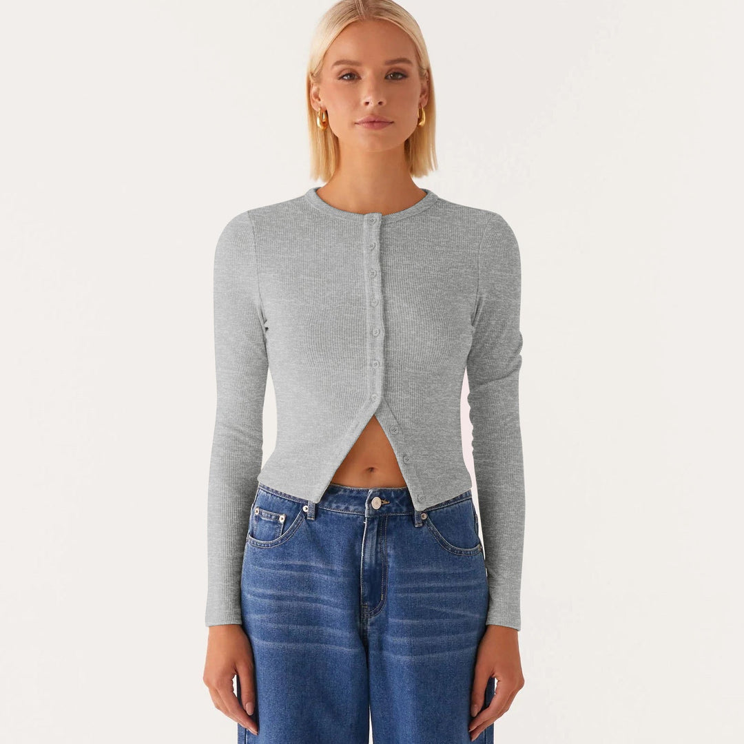 Einfarbige schmal geschnittene lange Strickjacke