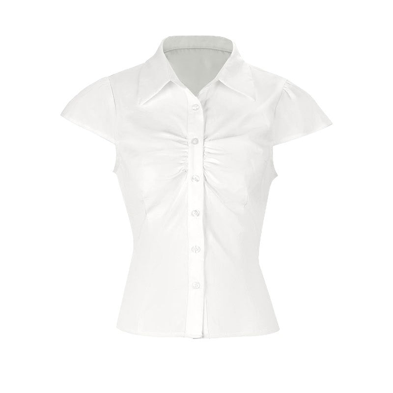 Damen elegante Bluse mit Raffung und schickem Kragen